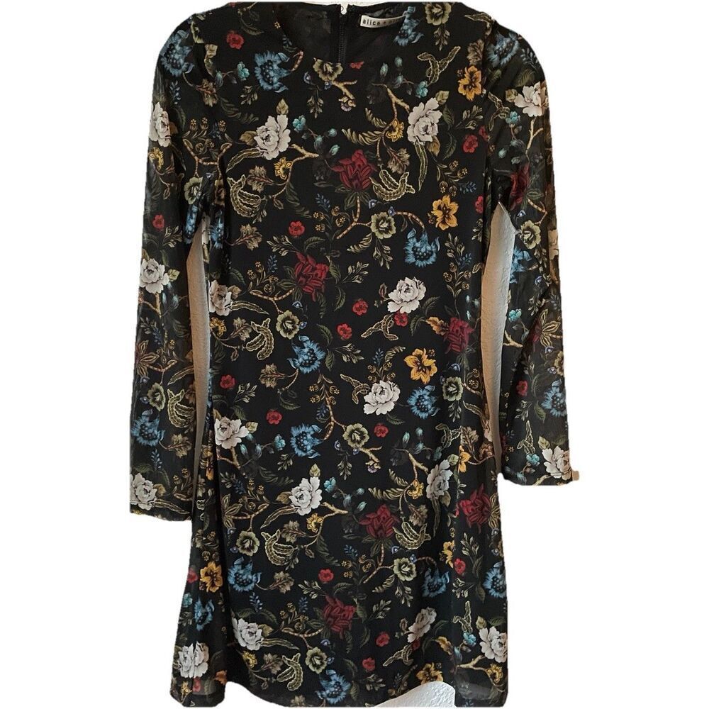 New Alice + Olivia, Delora Floral Mesha Long Sleeve Mini Dress Size 6 - Picture 6 of 9